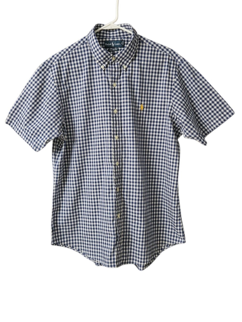Ralph Lauren Blue & White Gingham Button-Down Shirt Short Sleeve Men's Large